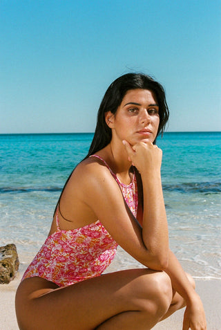 High Neck Swimsuit - Rose Bombay