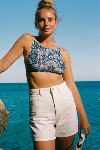 High Neck Top - Sky Leopard