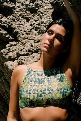 High Neck Top - Olive Mandala
