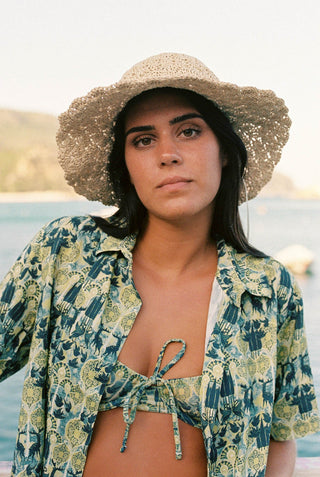 Short Beach Shirt  - Olive Mandala