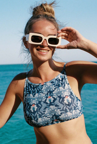 High Neck Top - Sky Leopard
