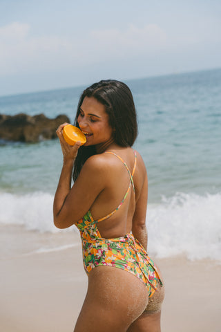 Deep V Neck Swimsuit - Fresh Citrus